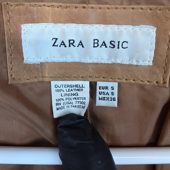 Zara Basic Jacket Womens Small Brown Leather Belted Safari Military Snap Pockets - Picture 3 of 13